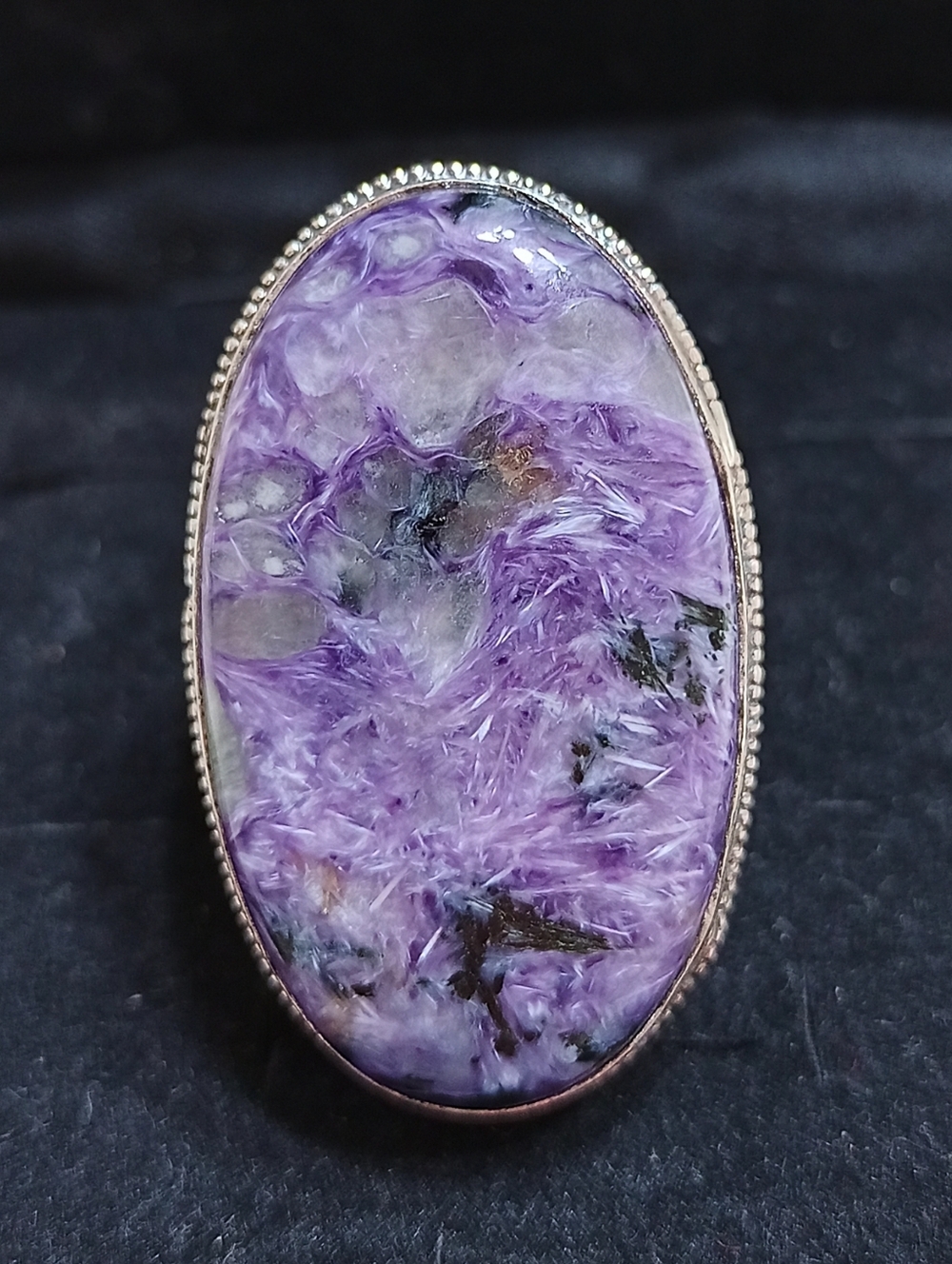 Genuine Siberian Chatoyant Purple Charoite Antique Style .925 Ring Sz 8
